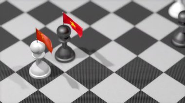 Chess Pawn with country flag, China, Vietnam.