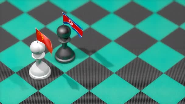 Chess Pawn Country Flag China North Korea — ストック動画