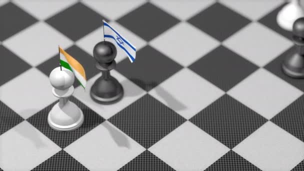 Шахматная Пешка Флагом Страны Индия Израиль — стоковое видео