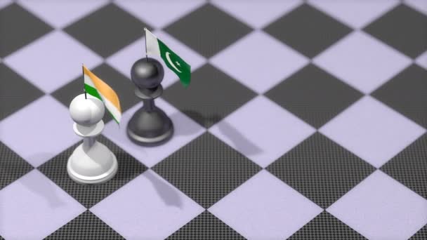 Pion Catur Dengan Bendera Negara India Pakistan — Stok Video