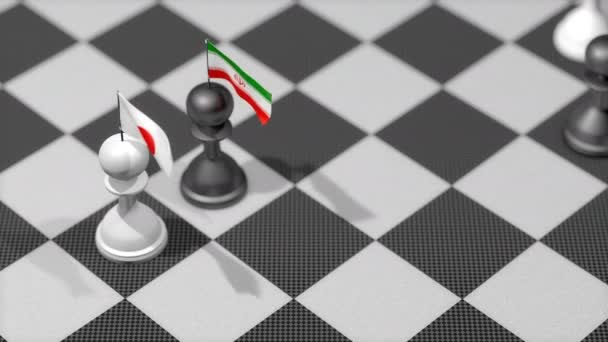 Chess Pawn Med Landsflagga Japan Iran — Stockvideo