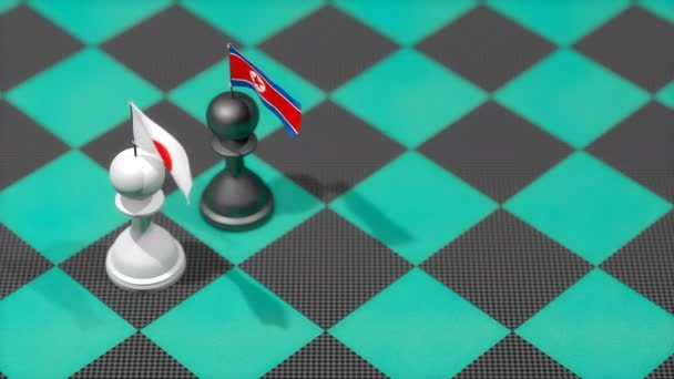 Шахматная Пешка Флагом Страны Япония Нотр Корея — стоковое видео