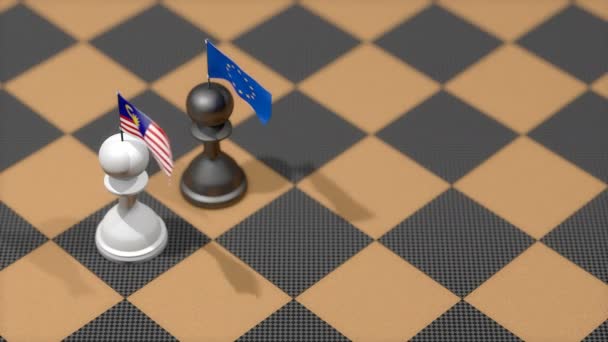 Chess Pawn Country Flag Malaysia European Union — ストック動画