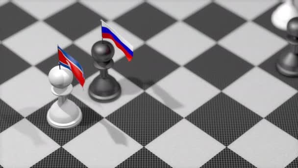 Chess Pawn Med Landsflagga Nordkorea Ryssland — Stockvideo