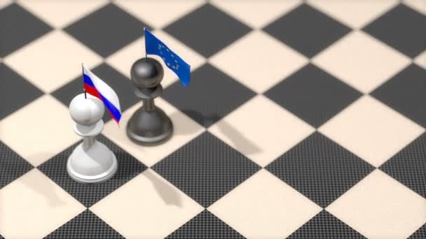 Шахматная Пешка Флагом Страны Россия Европейский Союз — стоковое видео