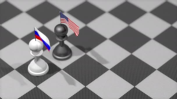 Schaken Pion Met Landvlag Rusland Verenigde Staten — Stockvideo