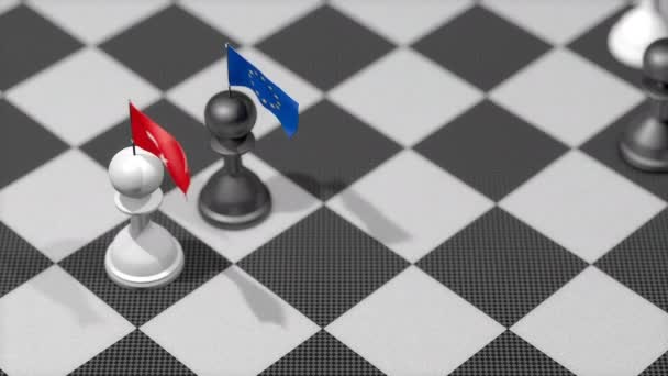 Πιόνι Σκακιού Σημαία Χώρας Τουρκία Ευρωπαϊκή Ένωση — Αρχείο Βίντεο