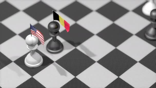 Pion Catur Dengan Bendera Negara Amerika Serikat Belgia — Stok Video