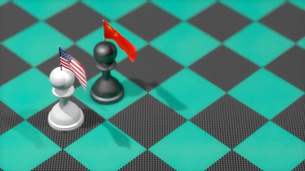 Шахматная Пешка Флагом Страны Сша Китай — стоковое видео