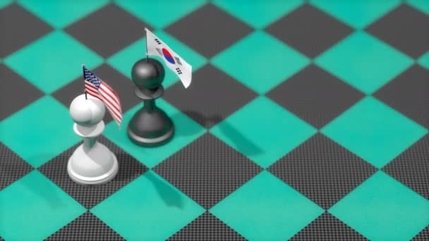 Πιόνι Σκακιού Σημαία Χώρας Ηνωμένες Πολιτείες Νότια Κορέα — Αρχείο Βίντεο