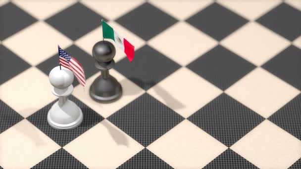 Peón Ajedrez Con Bandera País Estados Unidos México — Vídeo de stock