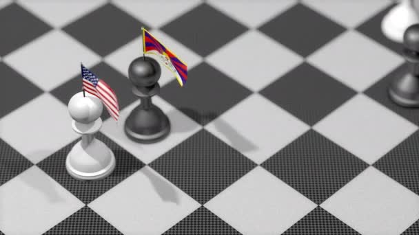 Chess Pawn Country Flag United States Tibet — ストック動画