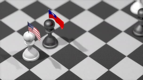 Schaakpion Met Landvlag Verenigde Staten Taiwan — Stockvideo