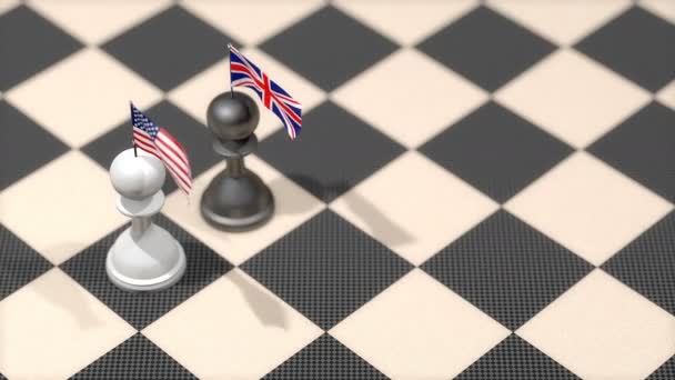 Chess Pawn Country Flag United States United Kingdom — ストック動画