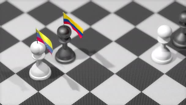 Pionek Szachowy Flagą Kraju Wenezuela Kolumbia — Wideo stockowe