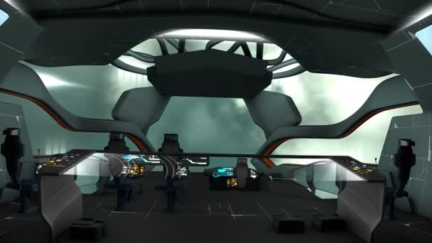 Animacja Sci Statek Kosmiczny Widok Pokoju Dowodzenia Latający Chmurze — Wideo stockowe