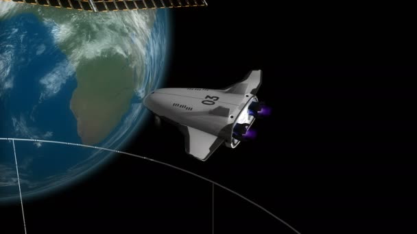 Nave Espacial Ciencia Ficción Atracando Una Estación Espacial — Vídeo de stock