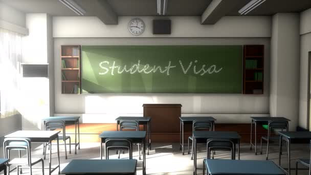 Aula Texto Pizarra Negra Visa Estudiante — Vídeos de Stock