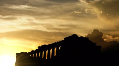 The Parthenon, Greece over sunset, 3d animation.