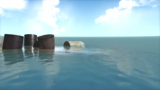 Toxic Waste Barrels Floating Water — Stockvideo