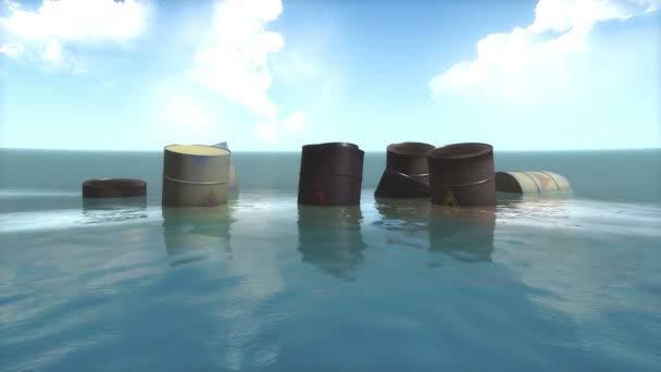 Toxic Waste Barrels Floating Water — Stok video
