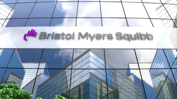 Июль 2020 Внутреннего Пользования Анимация Логотип Bristol Myers Squibb Стеклянном — стоковое видео