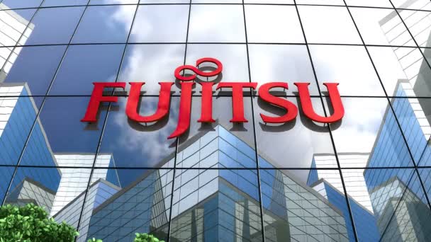 Μάιος 2020 Editorial Use Only Animation Λογότυπο Fujitsu Γυάλινο Κτίριο — Αρχείο Βίντεο