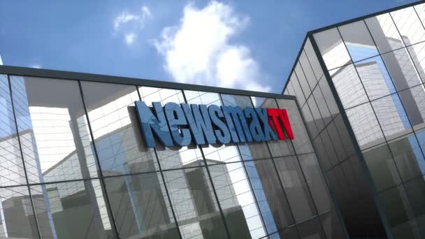 2020年11月 编辑仅使用3D动画 Newsmax电视在玻璃建筑上的标识 — 图库视频影像