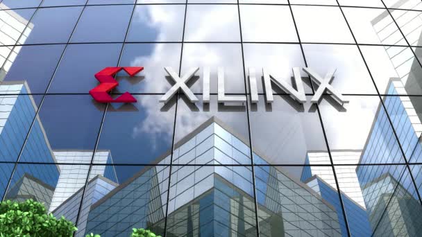 Октябрь 2020 Редакции Анимация Логотип Xilinx Стеклянном Здании Стоковое Видео
