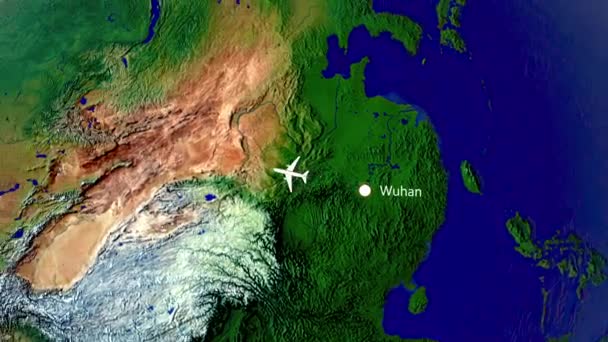 Repülőjegy Wuhan Ból Londonba Légi Közlekedés — Stock videók