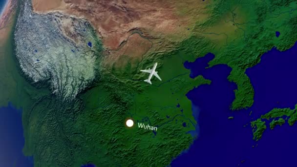 Flight Wuhan New York Air Travel — Stock Video