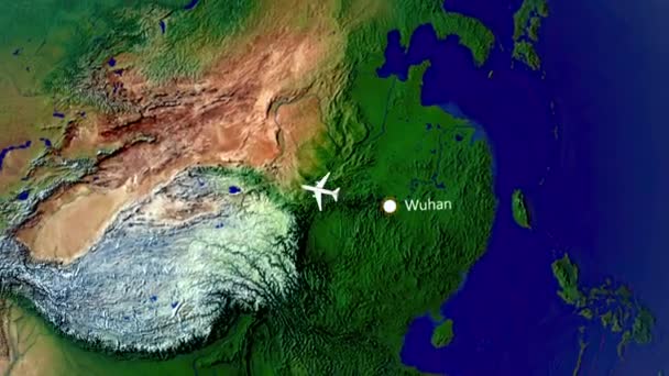 Flyg Från Wuhan Till Madrid Flygresor — Stockvideo