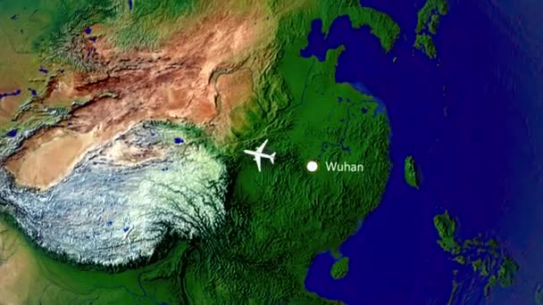 Wuhan Dan Roma Uçuş Hava Yolculuğu — Stok video