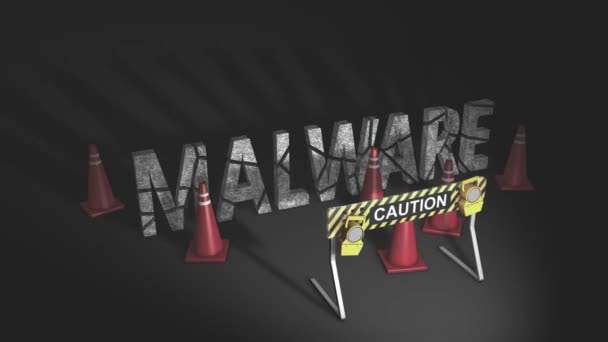 Caution Warning Sign Stand Animation Caution Malware Ahead — Stock Video