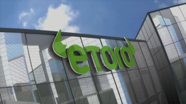 Aralık 2022, sadece editoryal kullanım, 3 boyutlu animasyon, Etoro logosu cam inşaatı.