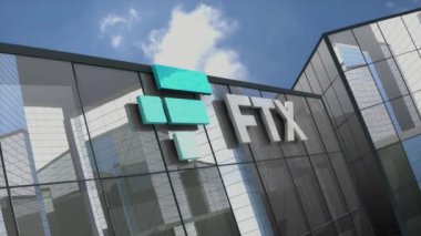Aralık 2022, sadece editoryal kullanım, 3D animasyon, FTX Ticaret Ltd logosu cam bina.