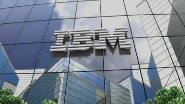Haziran 2022, sadece editoryal kullanım, 3 boyutlu animasyon, IBM logosu cam inşaatı.