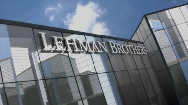 Ekim 2022, sadece editoryal kullanım, 3 boyutlu animasyon, Lehman Brothers Holding Inc. logosu cam bina üzerine.