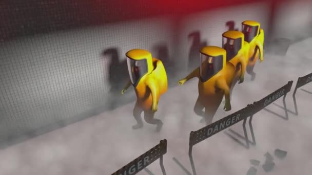 救助ミッションアニメーションレンダリングのプロのハズマットチーム — ストック動画