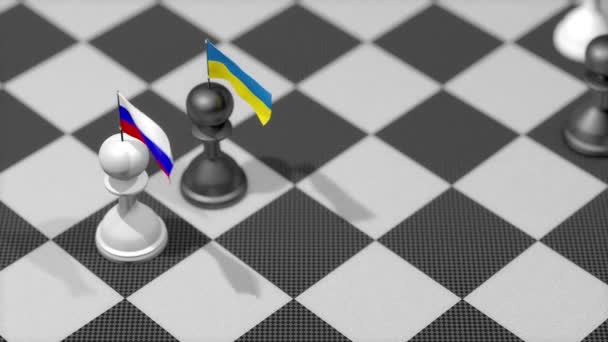 Pionek Szachowy Flagą Kraju Ukraina Rosja — Wideo stockowe