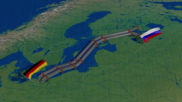 ヨーロッパロシア地図海底ガスパイプライン アニメーションのレンダリング — ストック動画