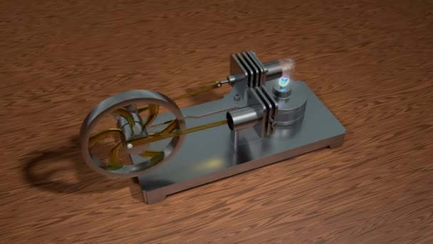 Animáció Stirling Motor Hideg Levegős Motor Üzemeltetése — Stock videók