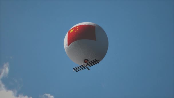 Hava Durumu Gözlem Gökyüzünde Çin Bayrağı Taşıyan Casus Balonu — Stok video