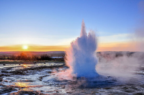 Splashing Geysir in the morning, Iceland
