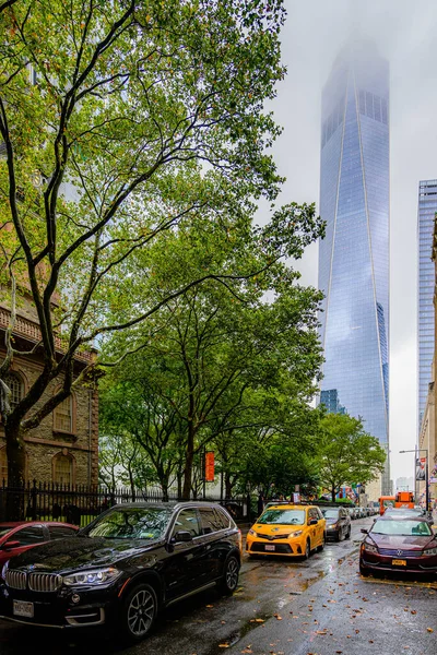 New York Abd Eylül 2022 Vesey Caddesi Yağmur Bulutlarında One — Stok fotoğraf