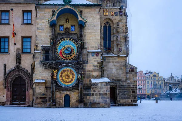 Astronomické Hodiny Orloj Staroměstském Náměstí Praze Časném Zimním Ránu — Stock fotografie