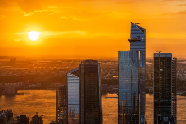 Orange Solnedgång Över Hudson Yards New York City — Stockfoto