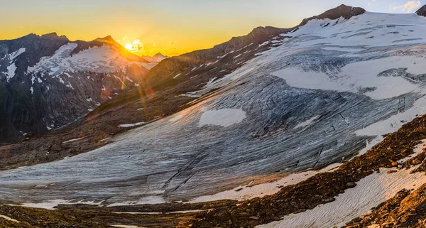 Setting Sun Inneres Mullwitzkees Glacier High Tauern National Park Austria — Stock Photo, Image