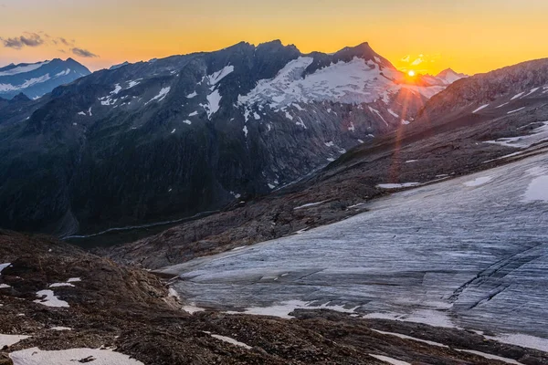 Сонце Сідає Над Льодовиком Inneres Mullwitzkees Національному Парку Високого Тауерна — стокове фото