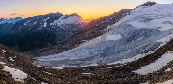 Setting Sun Inneres Mullwitzkees Glacier High Tauern National Park Austria — Stock Photo, Image